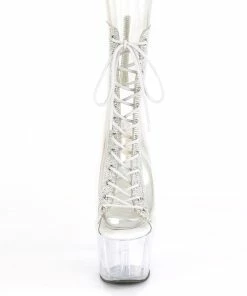 Pleaser Shoes By Pleaser USA ADORE-1016C-2 Pleaser Shoes Clear Peep Toe 7 Inch Pole Dancing Boot Booties And Ankle High Boots