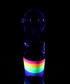 Pleaser Shoes By Pleaser USA ADORE-709UVRB Pleaser Neon Rainbow Platform Stripper Shoe Clearance 7 Inch Heels