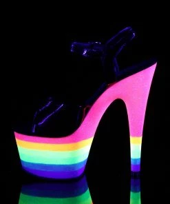 Pleaser Shoes By Pleaser USA ADORE-709UVRB Pleaser Neon Rainbow Platform Stripper Shoe Clearance 7 Inch Heels