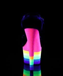 Pleaser Shoes By Pleaser USA ADORE-709UVRB Pleaser Neon Rainbow Platform Stripper Shoe Clearance 7 Inch Heels