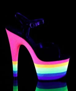 Pleaser Shoes By Pleaser USA ADORE-709UVRB Pleaser Neon Rainbow Platform Stripper Shoe Clearance 7 Inch Heels