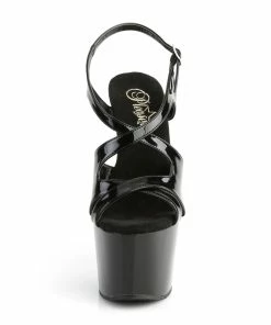 Pleaser Shoes By Pleaser USA 7 Inch Heels ADORE-730 Black Patent Platform Strappy Sling Back Stripper Shoe
