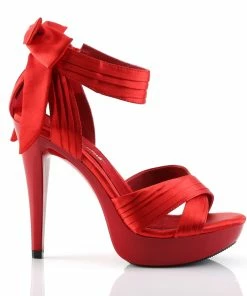 Fabulicious Shoes By Pleaser USA Evening And Prom Shoes COCKTAIL-568 Red Satin Platform High Heel Evening Sandal