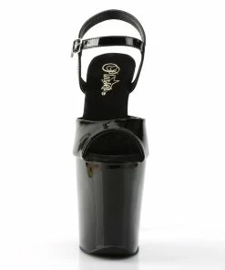 Pleaser Shoes By Pleaser USA Xtreme-809 Pleaser Shoes Black Patent Exotic Dancer Shoes 8 Inch Heels