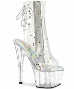Pleaser Shoes By Pleaser USA Booties And Ankle High Boots ADORE-1018C-2 Pleaser Shoes Clear Glittery Stripper Boots