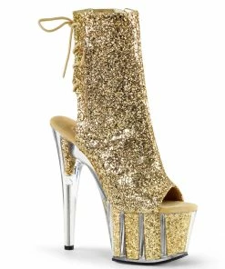 Pleaser Shoes By Pleaser USA ADORE-1018G Pleaser Shoes Gold Glitter Ankle High Exotic Dancer Boot Booties And Ankle High Boots