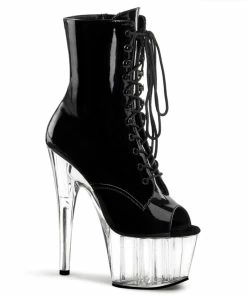 Pleaser Shoes By Pleaser USA ADORE-1021 Pleaser Shoes Black Patent Clear Platform Stripper Boot
