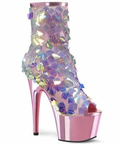 Pleaser Shoes By Pleaser USA Booties And Ankle High Boots ADORE-1031SSQ Pleaser Shoes Pink Iridescent Sequin Sexy Boot