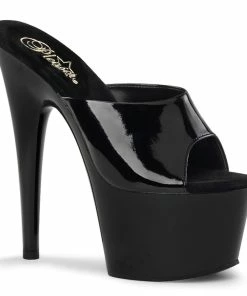 Pleaser Shoes By Pleaser USA ADORE-701 Pleaser Shoes Black Patent 7 Inch Heel Stripper Sandal 7 Inch Heels