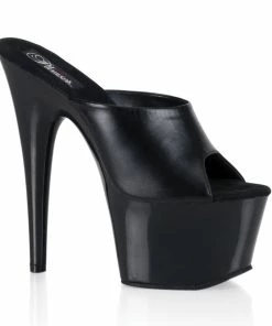 Pleaser Shoes By Pleaser USA 7 Inch Heels ADORE-701 Pleaser Shoes Black Leather Stripper Slide Sandal