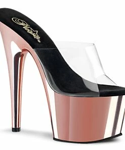 Pleaser Shoes By Pleaser USA 7 Inch Heels ADORE-701 Pleaser Shoes Rose Gold Chrome Clear Upper Stripper Shoe