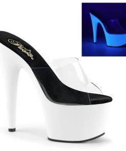 Pleaser Shoes By Pleaser USA 7 Inch Heels ADORE-701UV Pleaser Shoes Neon White Blacklight Reactive Stripper Shoe
