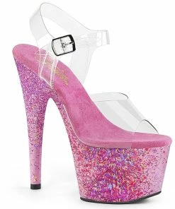 Pleaser Shoes By Pleaser USA ADORE-708CF Pleaser Shoes Glitter Bubble Gum Pink Stripper Shoes