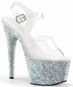 Pleaser Shoes By Pleaser USA 7 Inch Heels ADORE-708LG Pleaser Shoes Silver Multi Glitter Platform Stripper Shoe