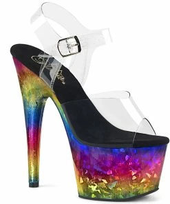 Pleaser Shoes By Pleaser USA ADORE-708MRB Pleaser Shoes Metallic Rainbow Platform Stripper Shoe 7 Inch Heels