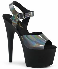 Pleaser Shoes By Pleaser USA ADORE-708N-DT Pleaser Shoes Pewter Hologram Stripper Shoes 7 Inch Heels