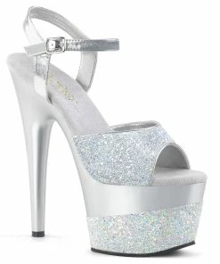 Pleaser Shoes By Pleaser USA 7 Inch Heels ADORE-709-2G Pleaser Shoes Silver Glitter Sexy Stripper Shoes