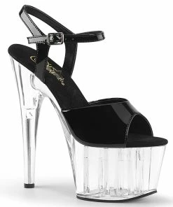 Pleaser Shoes By Pleaser USA 7 Inch Heels ADORE-709 Pleaser Shoes Black Patent Clear Platform Stripper Shoe