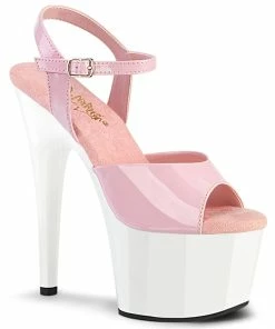 Pleaser Shoes By Pleaser USA 7 Inch Heels ADORE-709 Pleaser Shoes Pink And White Stripper Shoes