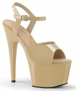 Pleaser Shoes By Pleaser USA 7 Inch Heels ADORE-709 Pleaser Shoes Cream Patent Beginning Stripper Shoe