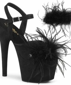Pleaser Shoes By Pleaser USA ADORE-709F Pleaser Shoes Black Feather 7 Inch Stripper Shoe 7 Inch Heels