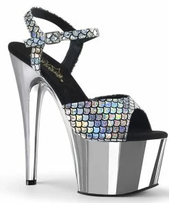 Pleaser Shoes By Pleaser USA ADORE-709MSC Pleaser Shoes Silver Hologram Silver Chrome Stripper Shoe 7 Inch Heels