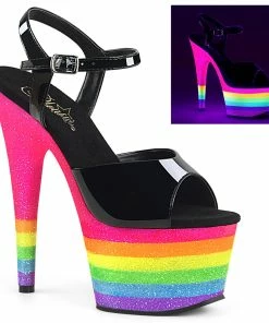 Pleaser Shoes By Pleaser USA ADORE-709UVRB Pleaser Neon Rainbow Platform Stripper Shoe Clearance 7 Inch Heels