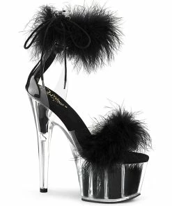 Pleaser Shoes By Pleaser USA ADORE-724F Pleaser Shoes Black Marabou Fur Exotic Dancer Shoe