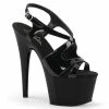 Pleaser Shoes By Pleaser USA 7 Inch Heels ADORE-730 Black Patent Platform Strappy Sling Back Stripper Shoe