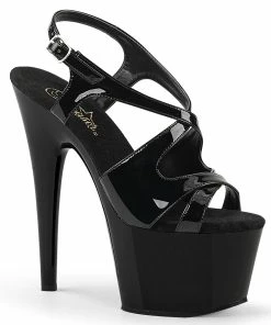 Pleaser Shoes By Pleaser USA 7 Inch Heels ADORE-730 Black Patent Platform Strappy Sling Back Stripper Shoe
