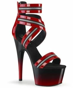 Pleaser Shoes By Pleaser USA ADORE-766 Red Black Zipper Strap Platform Stripper Shoe 7 Inch Heels