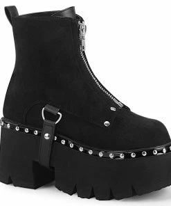 ASHES-100 Demonia Shoes Faux Suede Gothic Boot Women's Demonia Footwear
