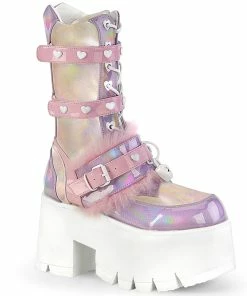 Women's Demonia Footwear ASHES-120 Demonia Shoes Pink Hologrphic Boot