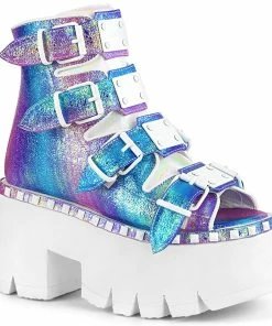 Women's Demonia Footwear ASHES-70 Demonia Shoes Iridescent Platform Bootie