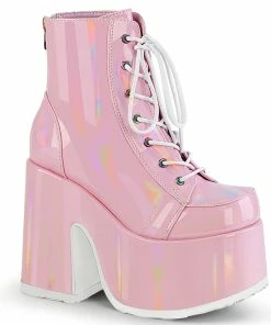 Demonia Shoes CAMEL-203 Baby Pink Hologram Ankle High Demonia Boot