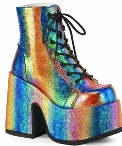 CAMEL-203 Demonia Shoes Rainbow Iridescent Platform Boot Women's Demonia Footwear