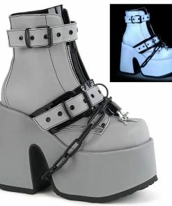 Women's Demonia Footwear CAMEL-205 Demonia Shoes Grey Reactive Gothic Platform Boot