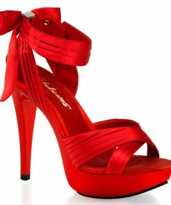 Fabulicious Shoes By Pleaser USA Evening And Prom Shoes COCKTAIL-568 Red Satin Platform High Heel Evening Sandal