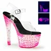 Pleaser Shoes By Pleaser USA 7 Inch Heels CRYSTALIZE-308PS Neon Pink Glow Under Blacklight Stripper Shoe