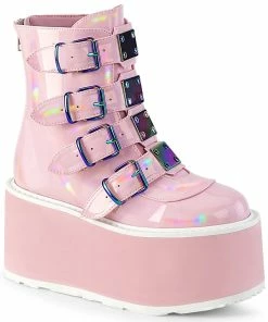 DAMNED-105 Demonia Shoes Pink Patent Platform Boot Women's Demonia Footwear