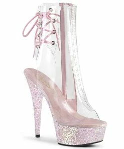 Pleaser Shoes By Pleaser USA DELIGHT-1018C Pleaser Shoes Holographic Clear Ankle Boot Booties And Ankle High Boots