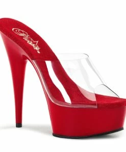 Pleaser Shoes By Pleaser USA DELIGHT-601 Pleaser Shoes Clear Upper Red Platform Pole Dancing Shoe