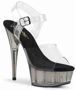 Pleaser Shoes By Pleaser USA DELIGHT-608T Smoke Tinted Pole Dancing Sandals 6 Inch Heels