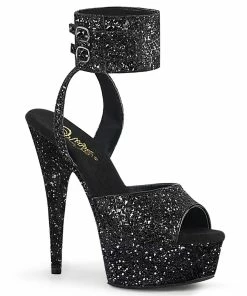 Pleaser Shoes By Pleaser USA DELIGHT-691LG Pleaser Shoes Black Glitter Clearance 6 Inch High Heel 6 Inch Heels