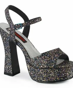 Demonia Shoes Halloween Costume Footwear DOLLY-09 Black Glitter Chunky Heel Sandal