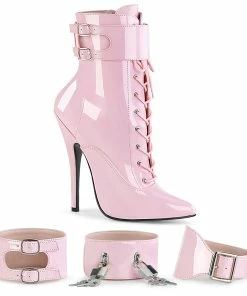 DOMINA-1023 Devious Shoes Pink Patent Ankle Cuff Boot Booties And Ankle High Boots