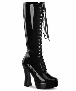 Pleaser Shoes By Pleaser USA ELECTRA-2020 Pleaser Shoes Black Patent Gogo Costume Boots Halloween Costume Footwear