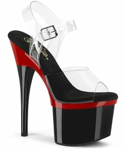 Pleaser Shoes By Pleaser USA ESTEEM-708 Black And Red Platform Stripper Shoe