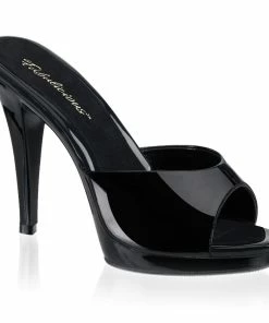 Fabulicious Shoes By Pleaser USA Halloween Costume Footwear FLAIR-401-2 Pleaser Shoes Black Patent High Heel Slide Sandal