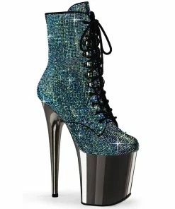 Pleaser Shoes By Pleaser USA Booties And Ankle High Boots FLAMINGO-1020CHRS Pleaser Shoes Turquoise Stripper Boots